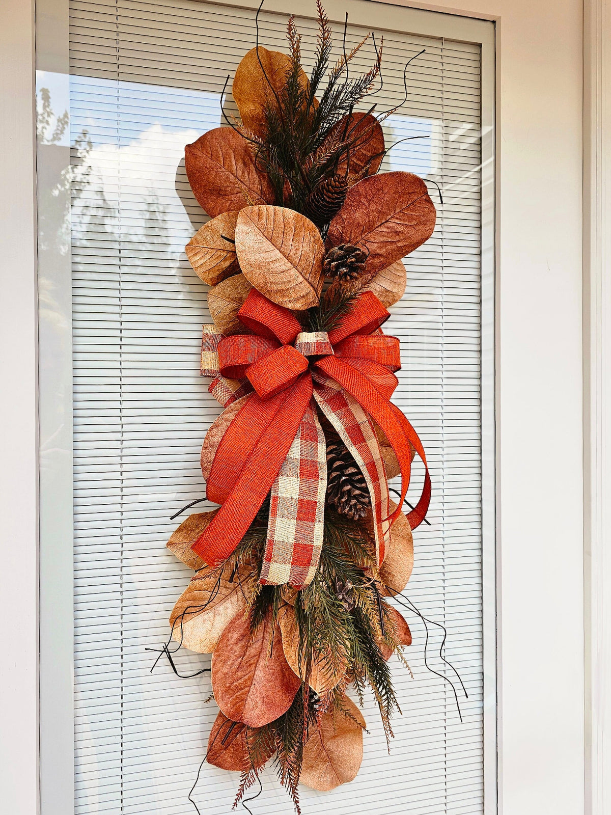 Large Fall Magnolia Leaf Wreath Swag For Front Door Outdoor Double Door Wreaths Long Autumn Decor Outside Porch Decoration