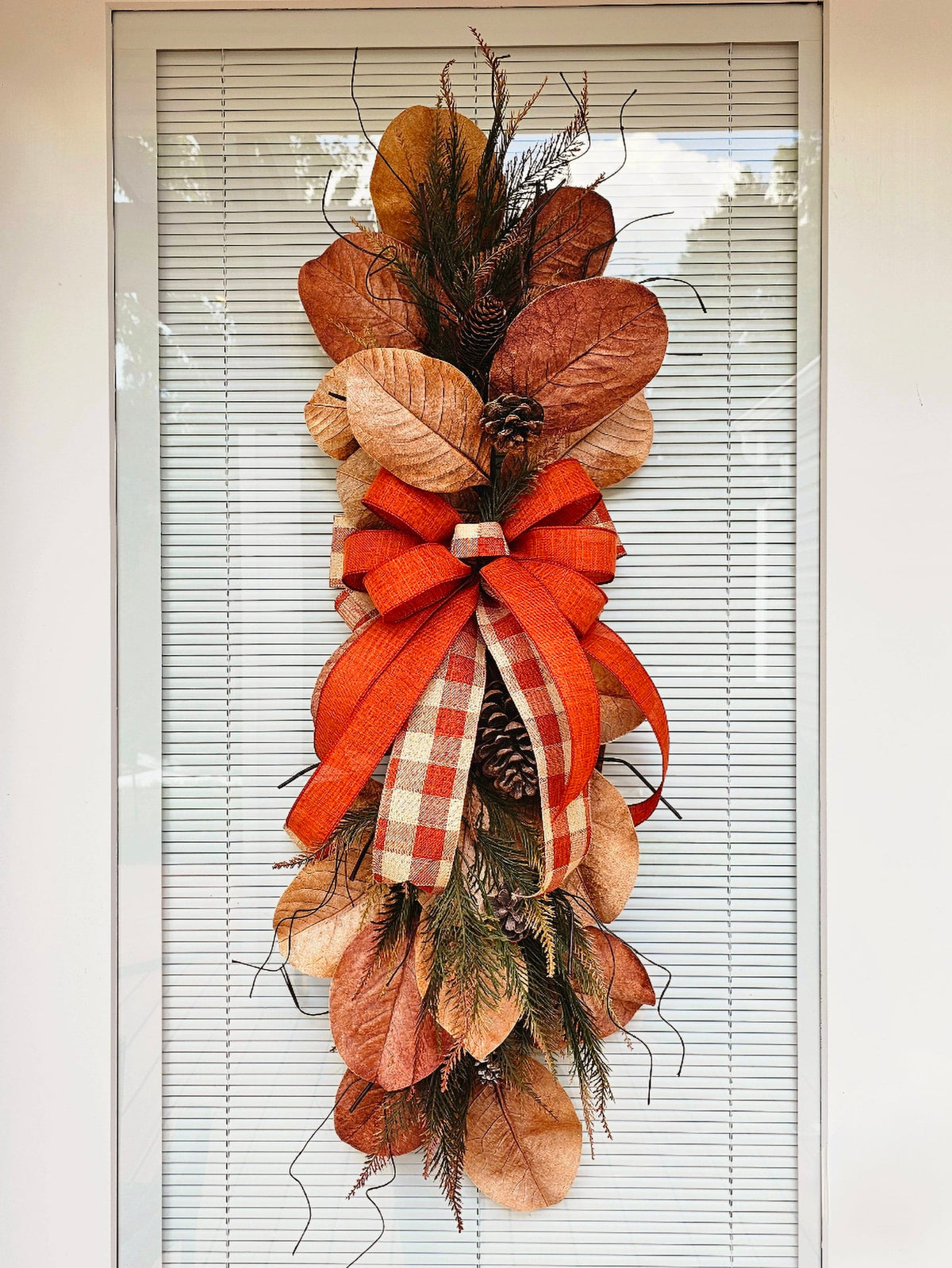 Large Fall Magnolia Leaf Wreath Swag For Front Door Outdoor Double Door Wreaths Long Autumn Decor Outside Porch Decoration
