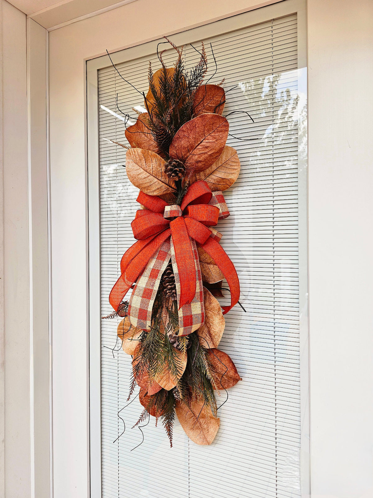 Large Fall Magnolia Leaf Wreath Swag For Front Door Outdoor Double Door Wreaths Long Autumn Decor Outside Porch Decoration