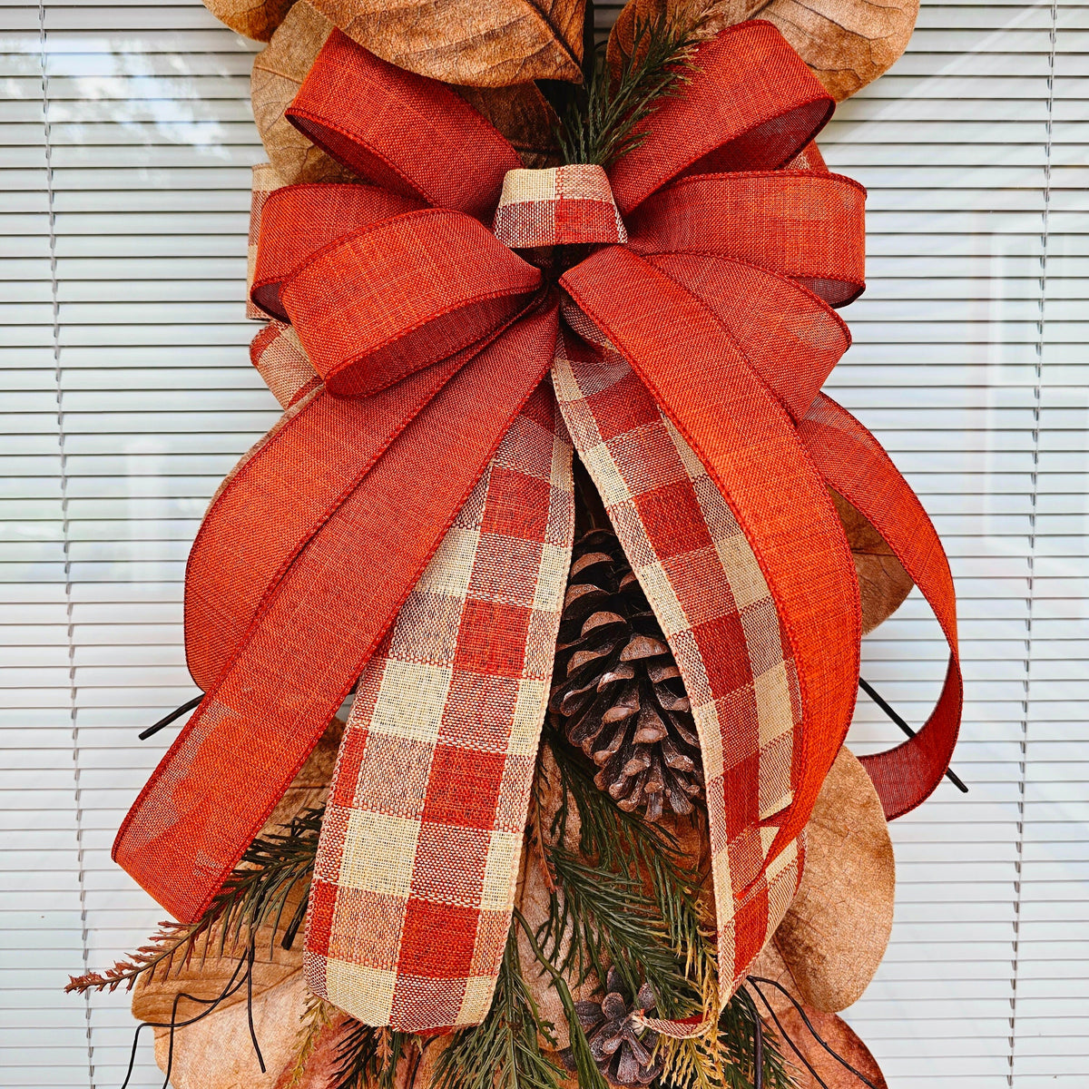 Large Fall Magnolia Leaf Wreath Swag For Front Door Outdoor Double Door Wreaths Long Autumn Decor Outside Porch Decoration