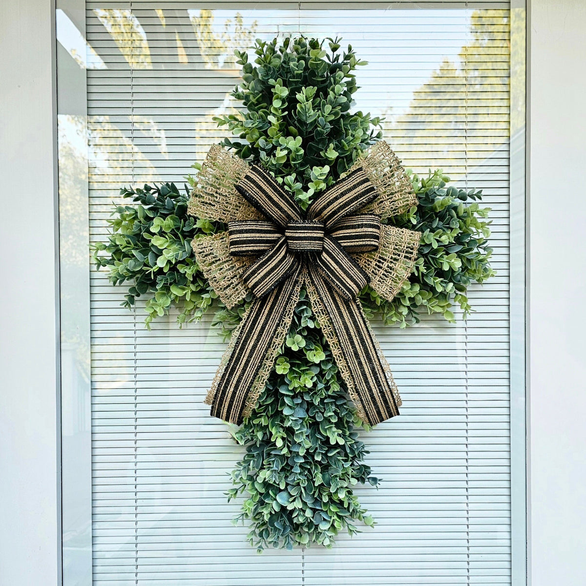 CROSS WREATH For Front Door, Double Door Wreaths, Memorial, Year Round, Wall Decor, Christian Church, Christianity, Religious Gift