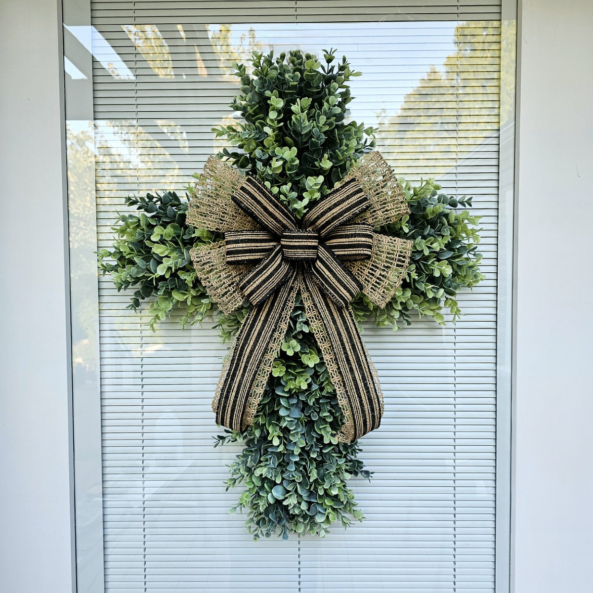 CROSS WREATH For Front Door, Double Door Wreaths, Memorial, Year Round, Wall Decor, Christian Church, Christianity, Religious Gift