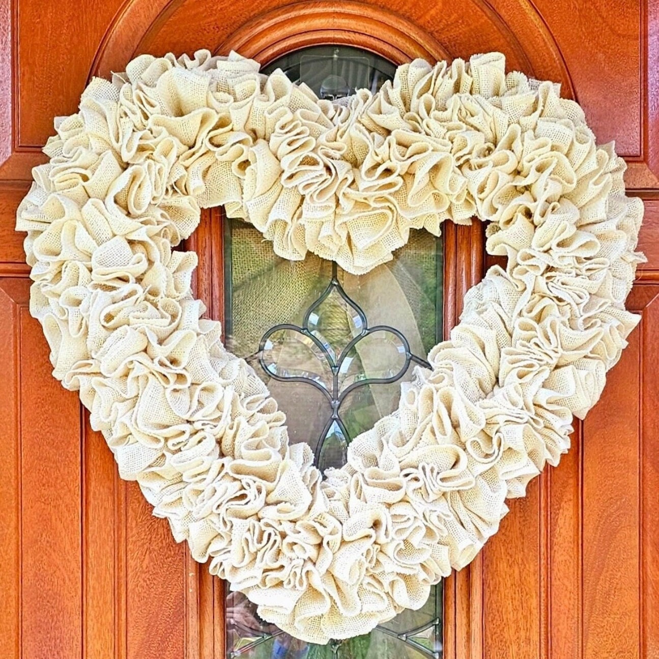 22" Valentines Day Wreath For Front Door Double Door Wreaths Vday Home Decor Cream Burlap Heart Shaped Bridal Shower Hanger Wedding Gifts