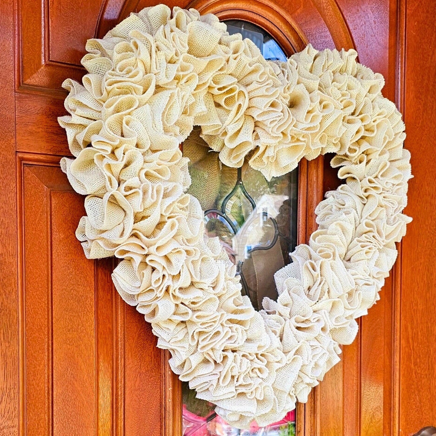 22" Valentines Day Wreath For Front Door Double Door Wreaths Vday Home Decor Cream Burlap Heart Shaped Bridal Shower Hanger Wedding Gifts