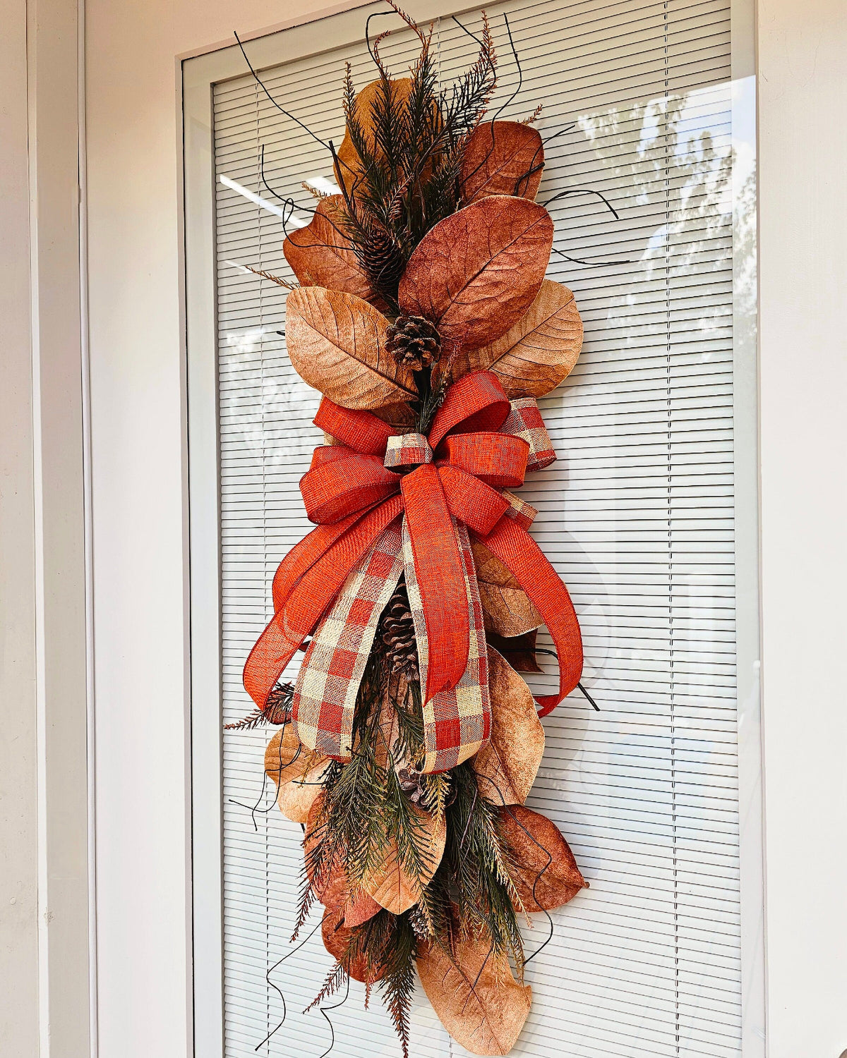 Large Fall Magnolia Leaf Wreath Swag For Front Door Outdoor Double Door Wreaths Long Autumn Decor Outside Porch Decoration