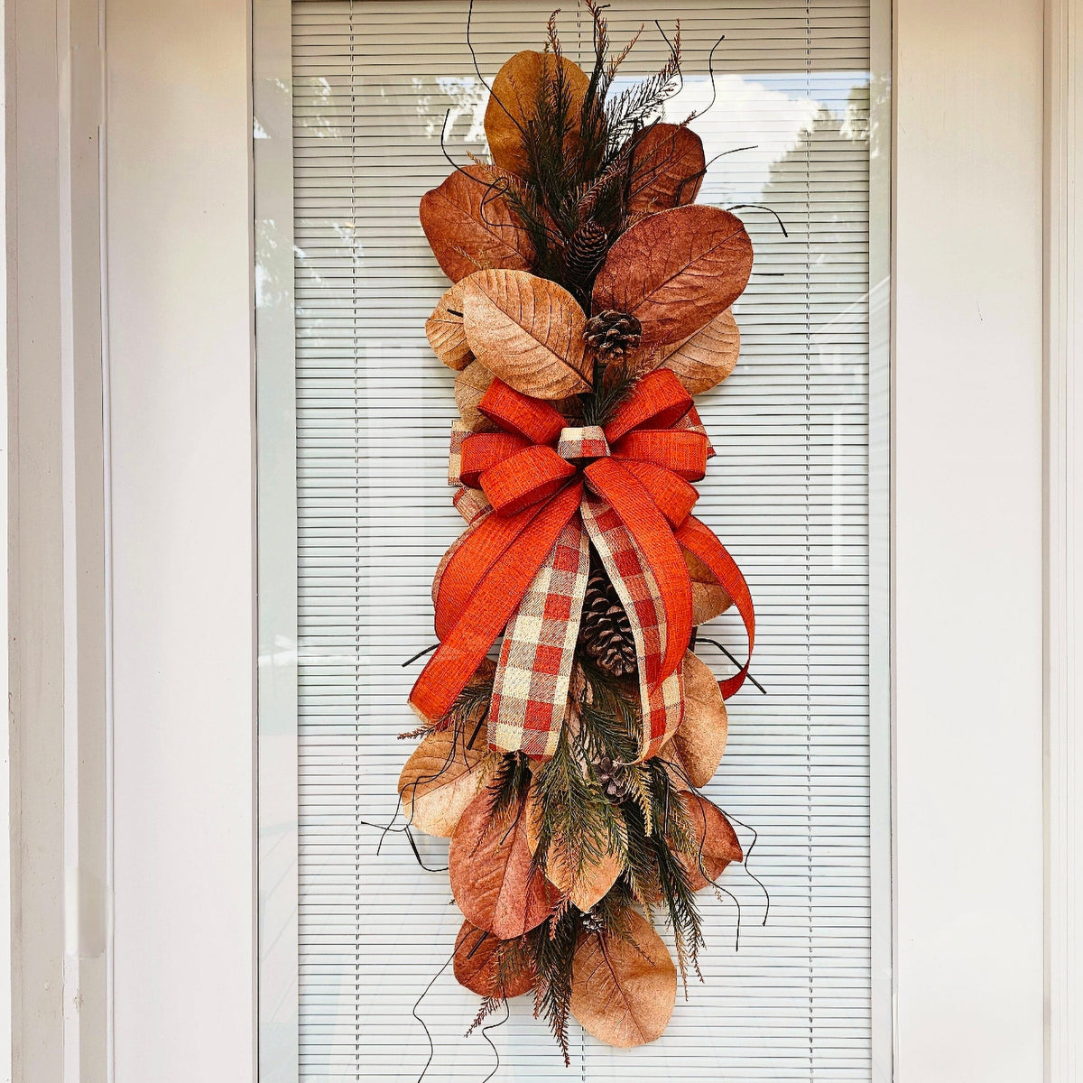 Large Fall Magnolia Leaf Wreath Swag For Front Door Outdoor Double Door Wreaths Long Autumn Decor Outside Porch Decoration