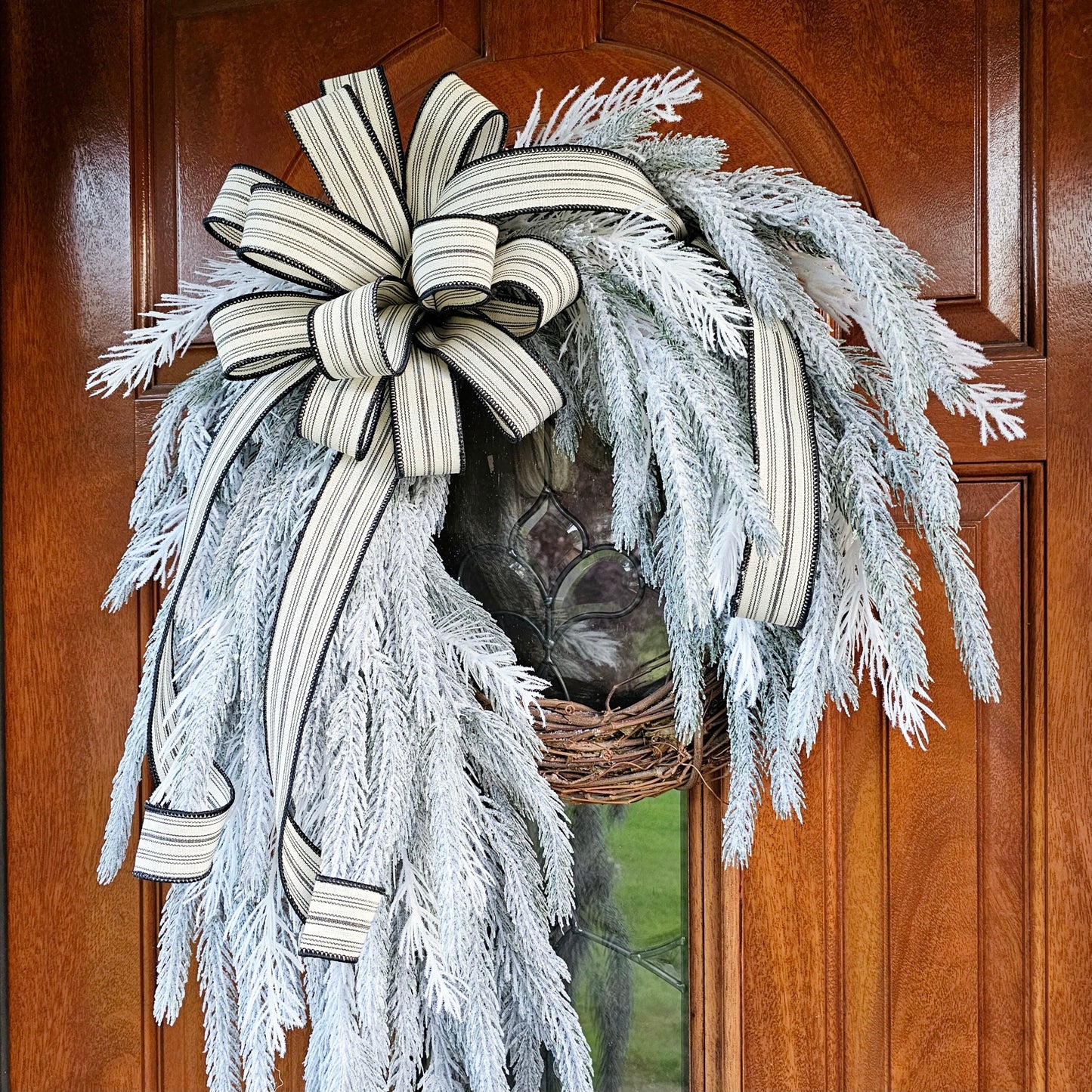 Winter White Wreath for Front Door Double Door Wreaths Large Unique Cascading Snowy Flocked Holiday Christmas Home Decor Housewarming Gift