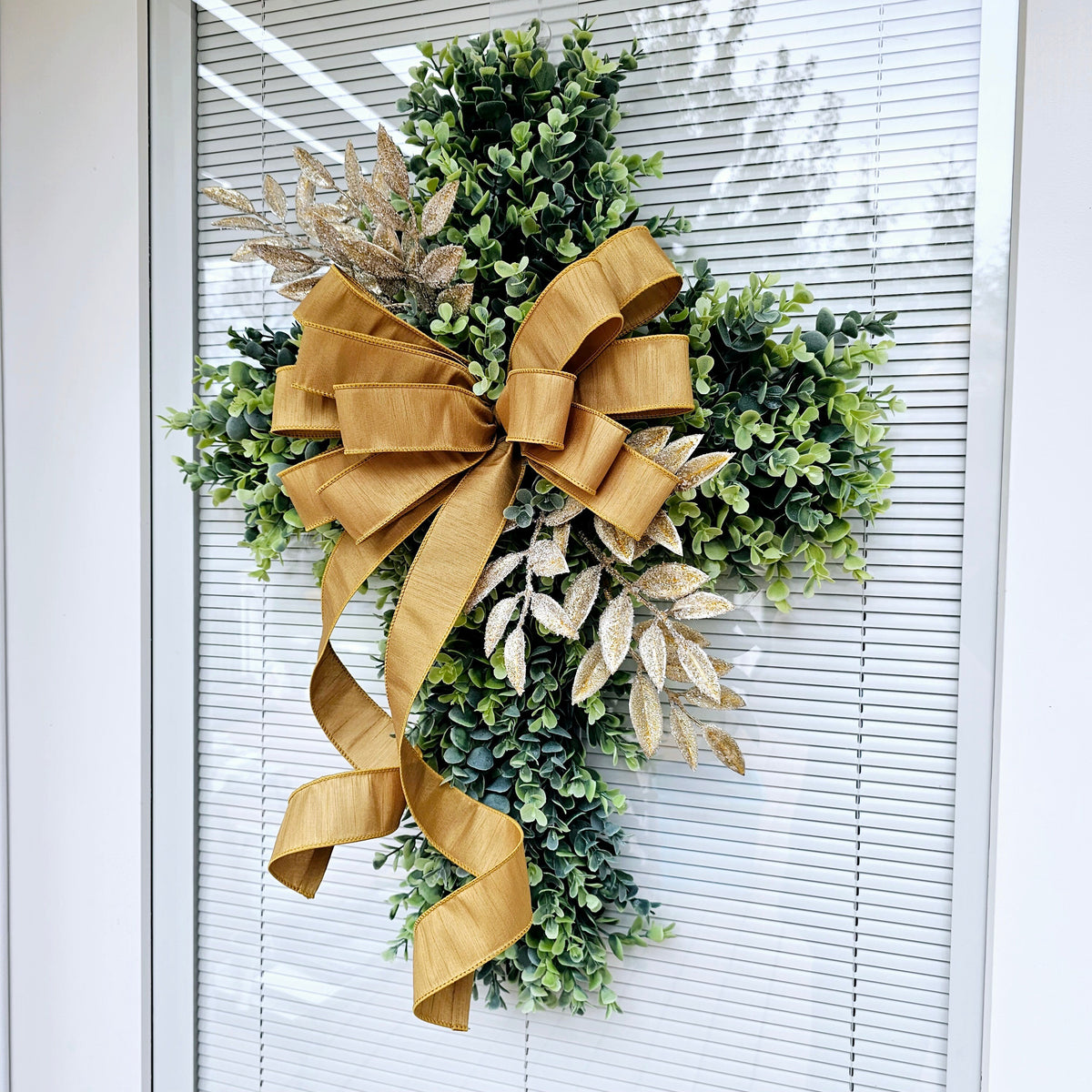 EASTER CROSS WREATH For Front Door, Double Door Wreaths, Memorial, Year Round, Religious Wall Decor, Christian Church, Christianity Gift
