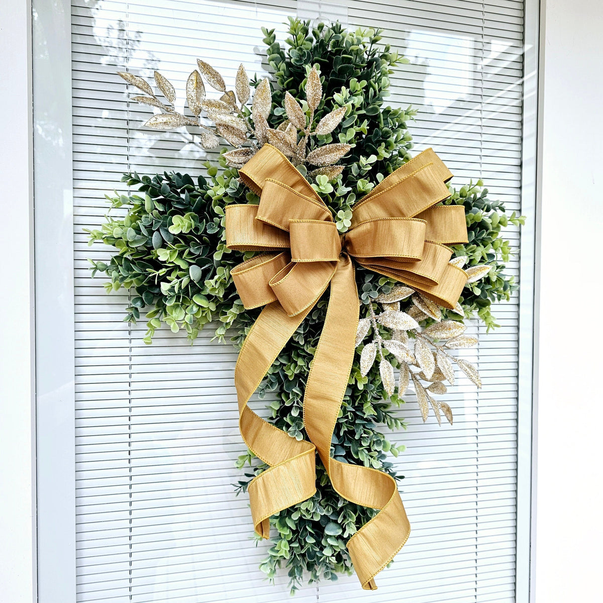 EASTER CROSS WREATH For Front Door, Double Door Wreaths, Memorial, Year Round, Religious Wall Decor, Christian Church, Christianity Gift