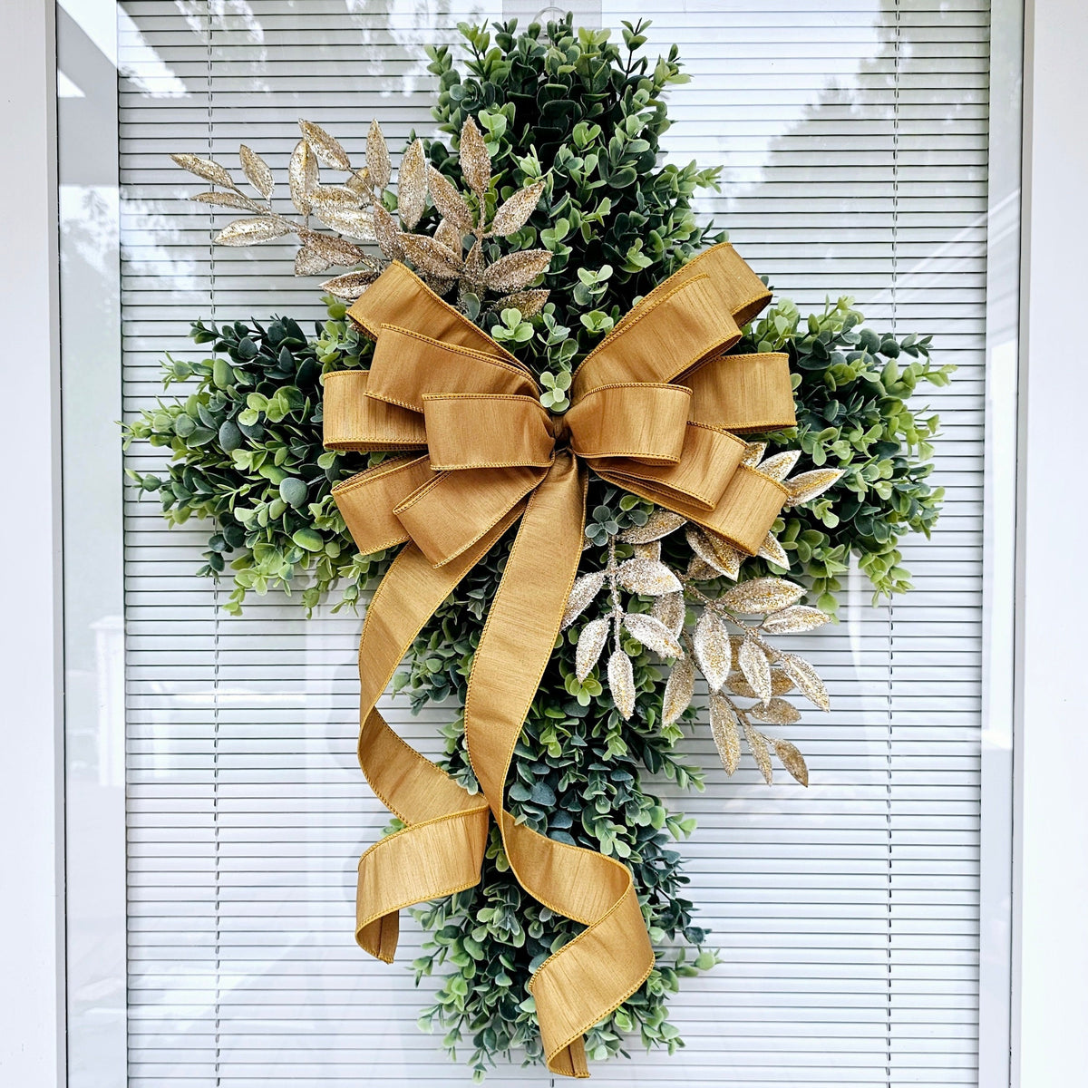 EASTER CROSS WREATH For Front Door, Double Door Wreaths, Memorial, Year Round, Religious Wall Decor, Christian Church, Christianity Gift