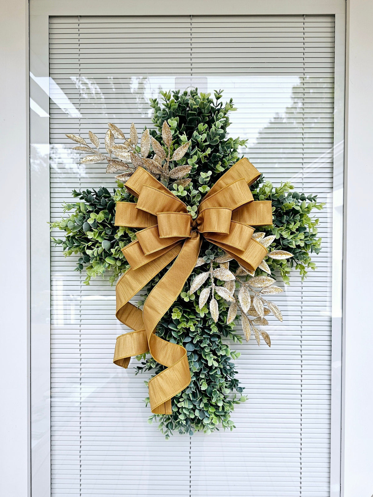 EASTER CROSS WREATH For Front Door, Double Door Wreaths, Memorial, Year Round, Religious Wall Decor, Christian Church, Christianity Gift