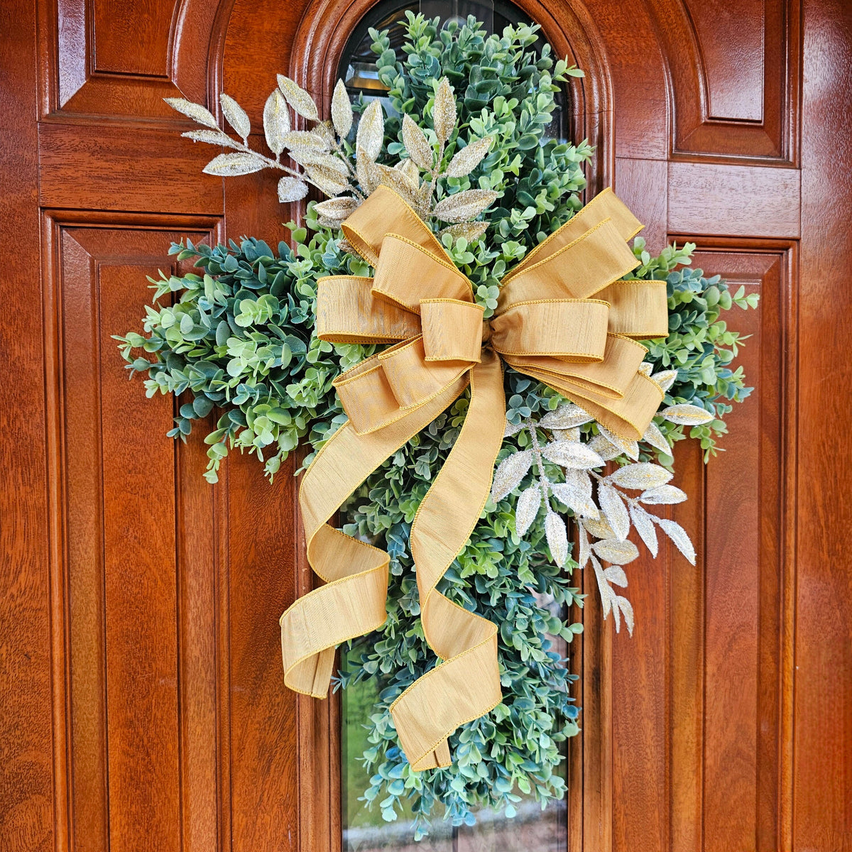 Boxwood Cross Wreath for Front Door, Farmhouse Religious Decor, Easter & Lent Cross Wreaths, Christian Door Hanger
