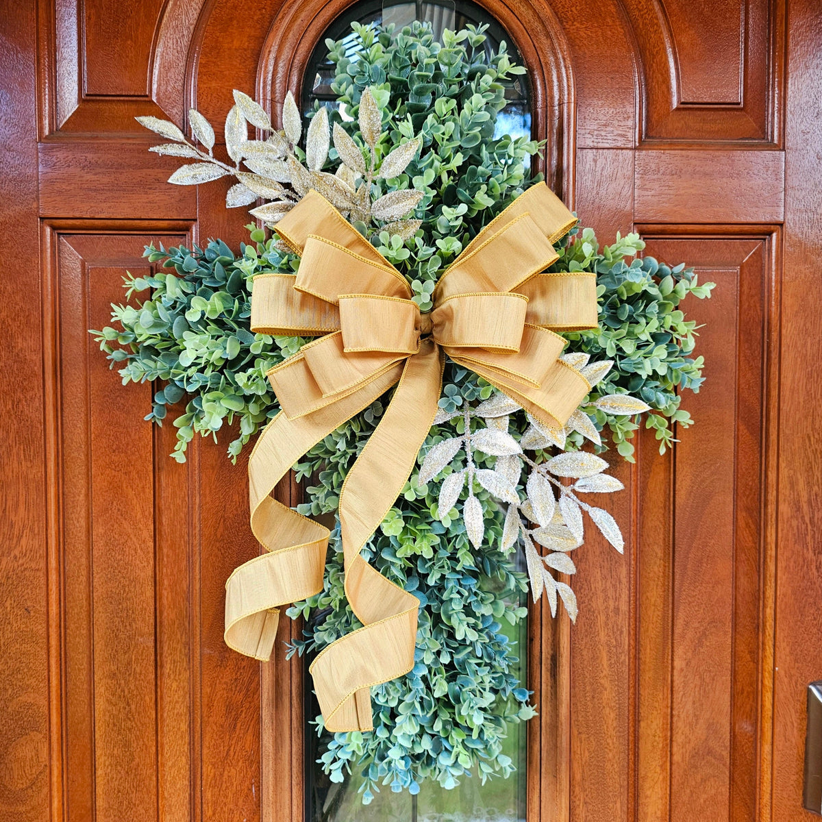 Boxwood Cross Wreath for Front Door, Farmhouse Religious Decor, Easter & Lent Cross Wreaths, Christian Door Hanger
