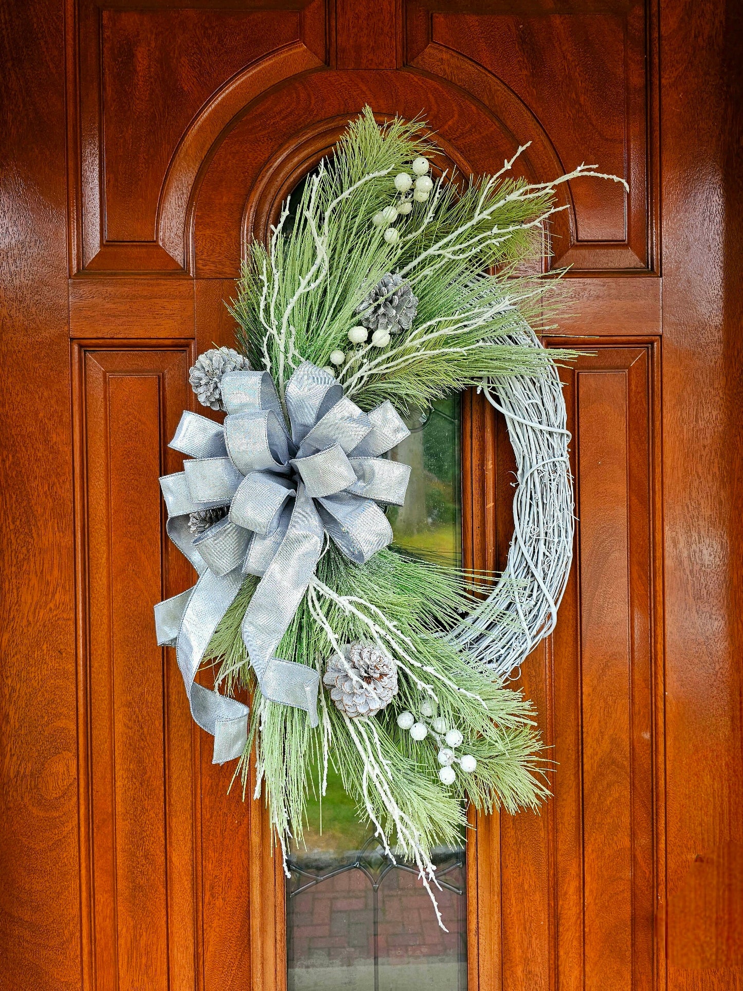 Handcrafted White & Silver Christmas Wreath For Front Door, Winter Porch Decor, Holiday Seasonal Home Decoration, Xmas Housewarming Gift