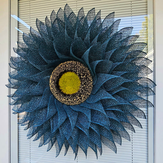 Sunflower Wreath For Front Door Double Door Indoor Outdoor Spring Summer Fall Seasonal Decor Blue Burlap Flower Floral Decoration Home Gift