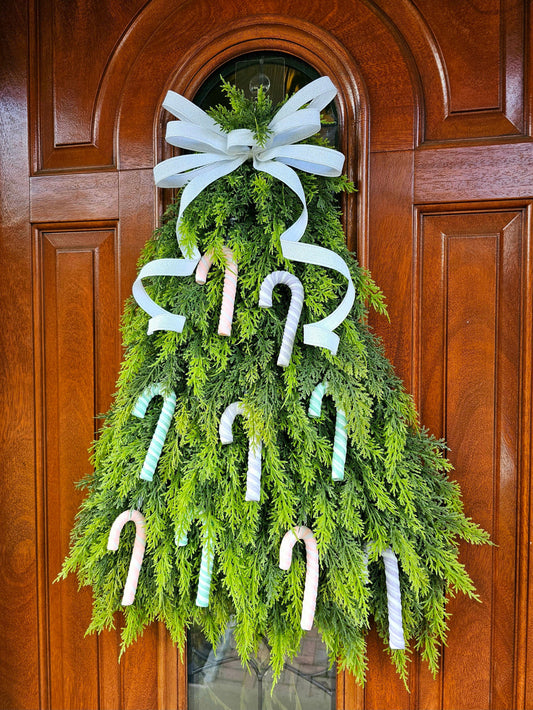 Outdoor Christmas Wreath For Front Door, Double Doors & Porch Decor, Large Outside Xmas Holiday Evergreen Winter Real Touch Cedar Tree Swag