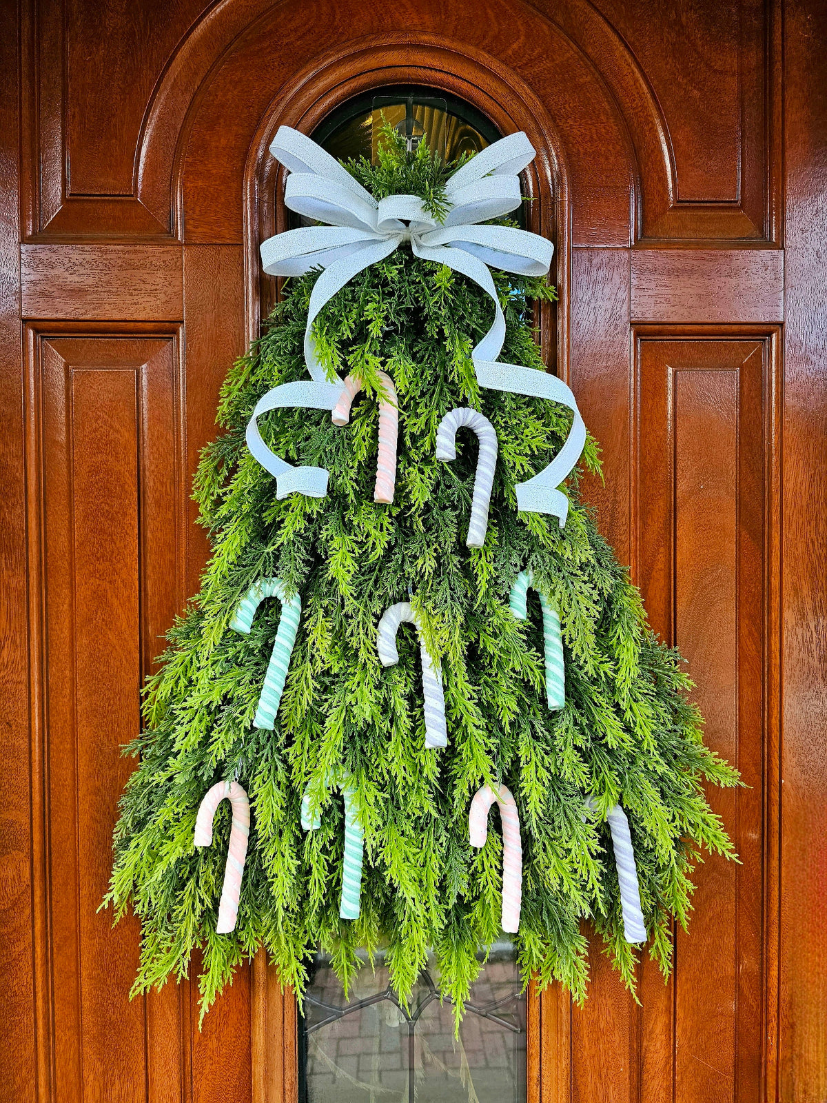 Outdoor Christmas Wreath For Front Door, Double Doors & Porch Decor, Large Outside Xmas Holiday Evergreen Winter Real Touch Cedar Tree Swag