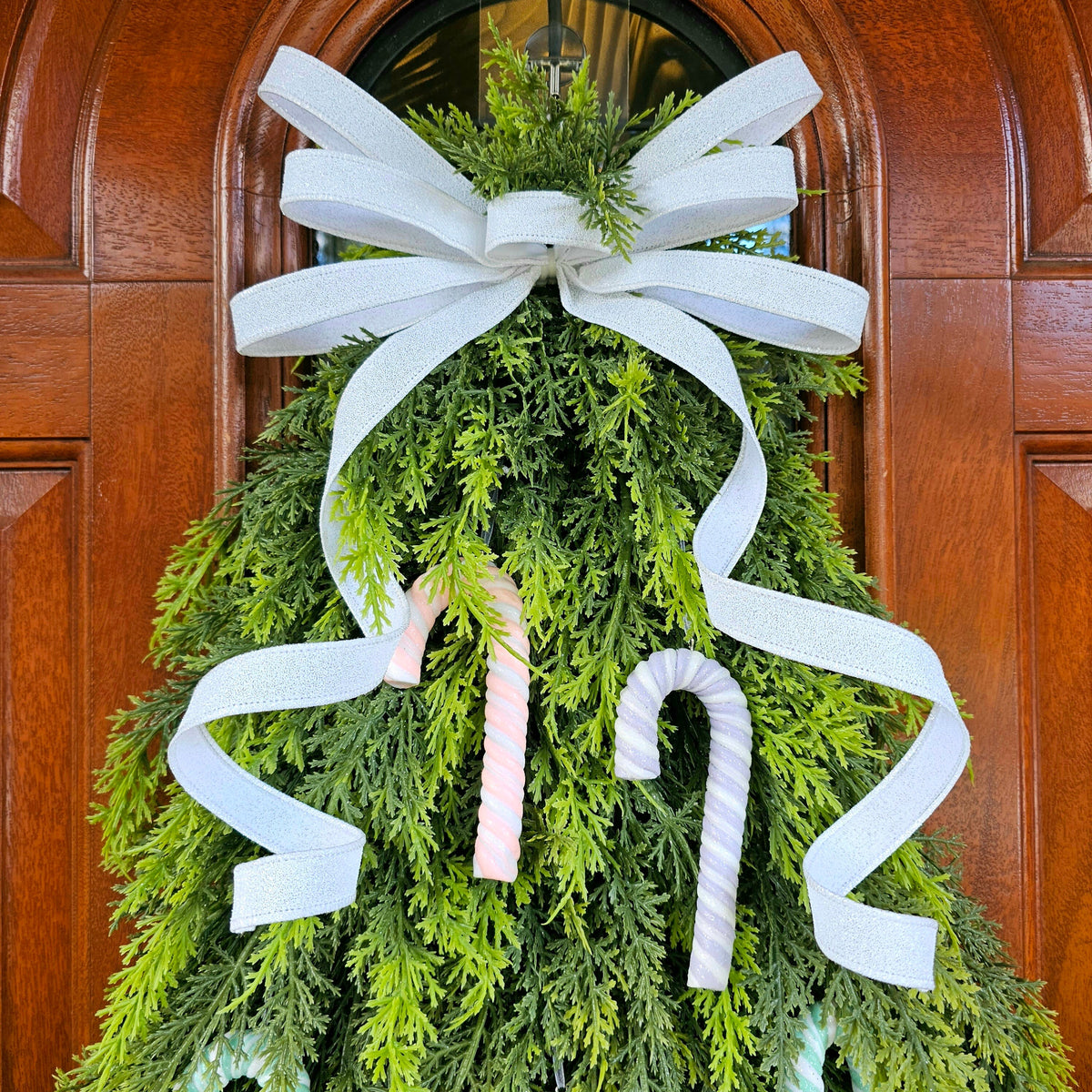 Outdoor Christmas Wreath For Front Door, Double Doors & Porch Decor, Large Outside Xmas Holiday Evergreen Winter Real Touch Cedar Tree Swag