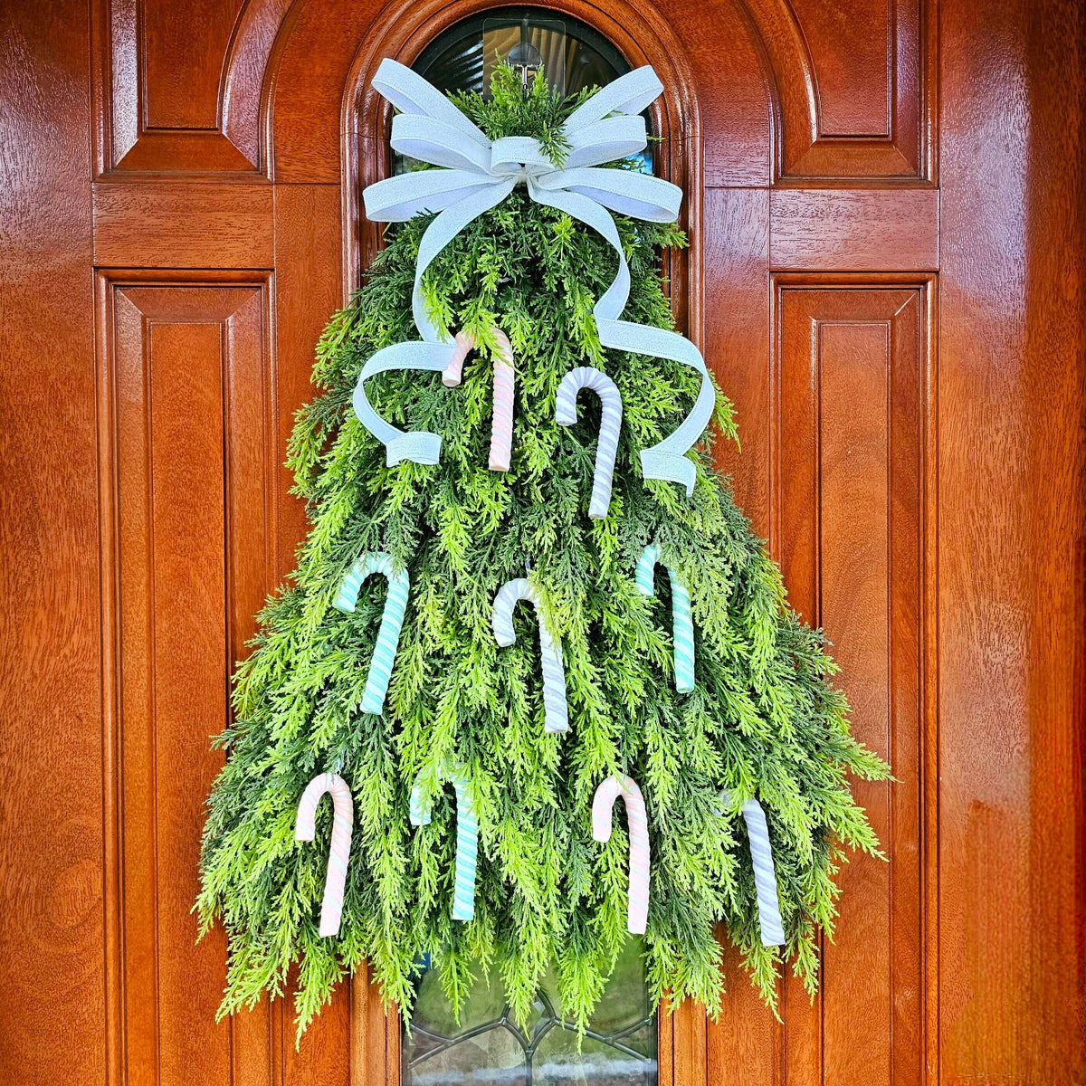 Outdoor Christmas Wreath For Front Door, Double Doors & Porch Decor, Large Outside Xmas Holiday Evergreen Winter Real Touch Cedar Tree Swag