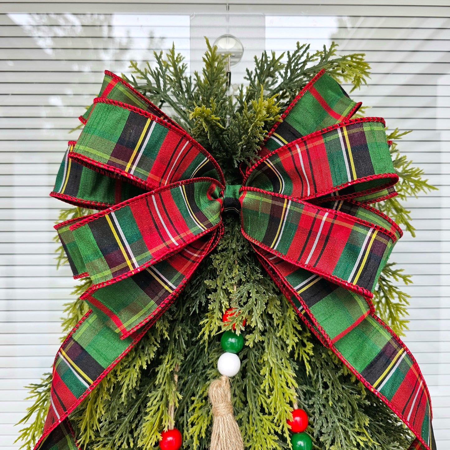 Outdoor Christmas Wreath For Front Door, Double Doors & Porch Decor, Large Outside Xmas Holiday Evergreen Winter Real Touch Cedar Tree Swag