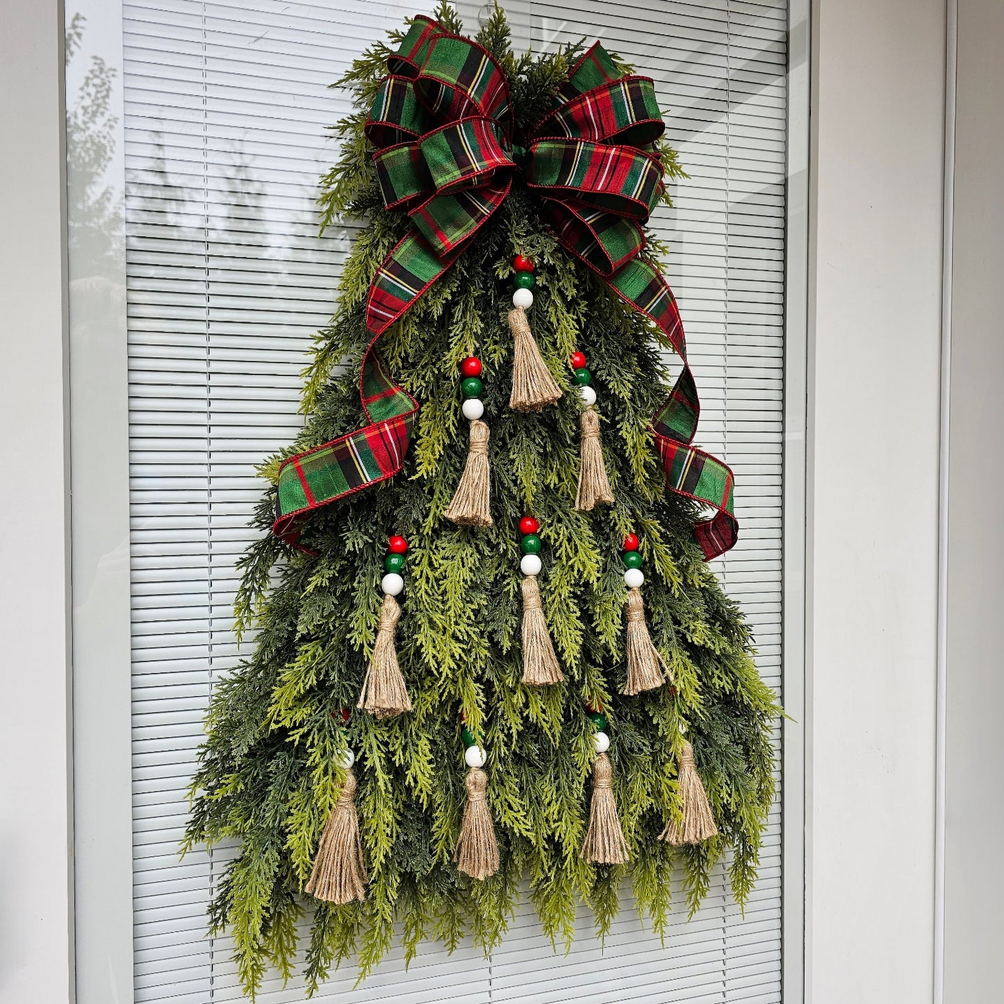 Outdoor Christmas Wreath For Front Door, Double Doors & Porch Decor, Large Outside Xmas Holiday Evergreen Winter Real Touch Cedar Tree Swag