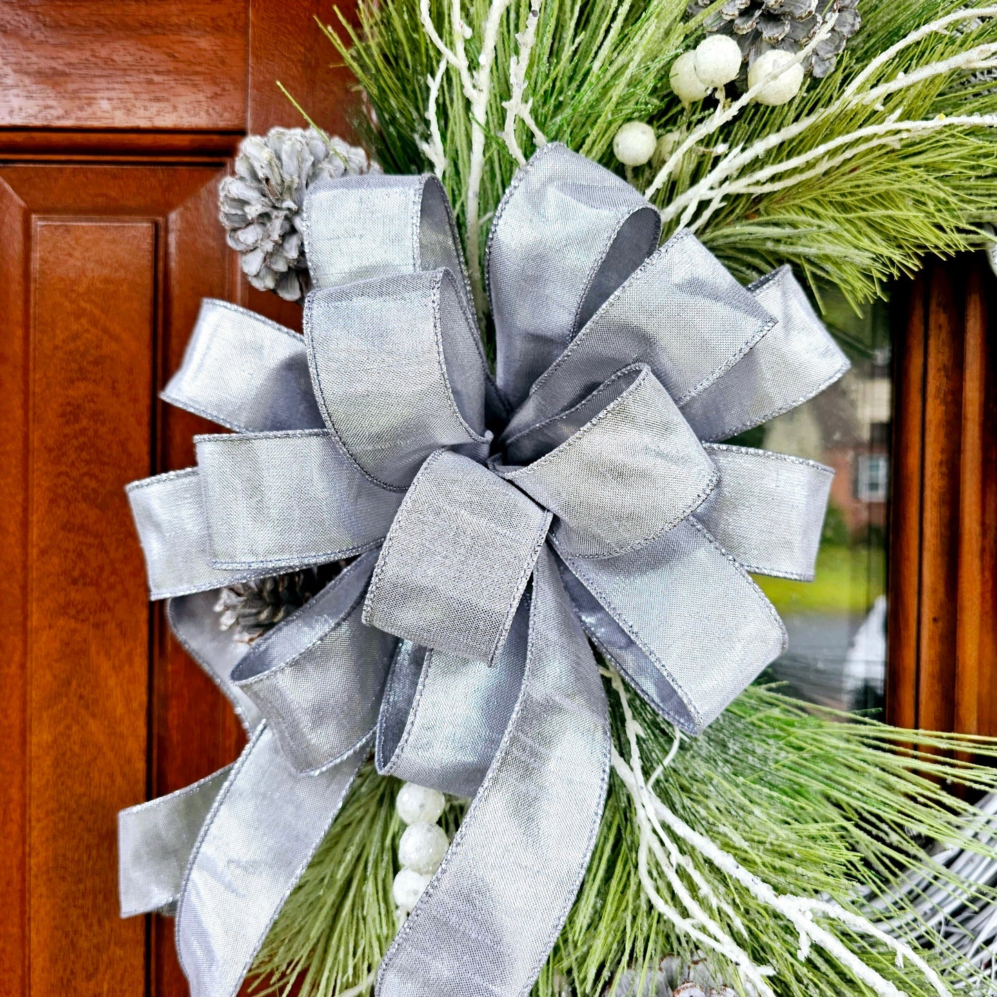 Handcrafted White & Silver Christmas Wreath For Front Door, Winter Porch Decor, Holiday Seasonal Home Decoration, Xmas Housewarming Gift