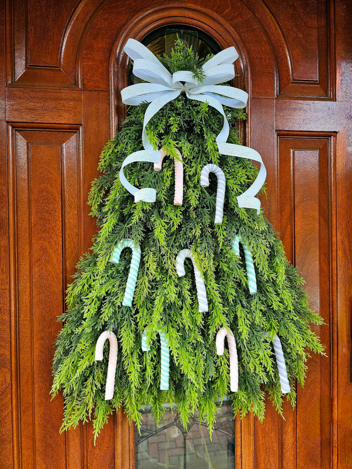 Outdoor Christmas Wreath For Front Door, Double Doors & Porch Decor, Large Outside Xmas Holiday Evergreen Winter Real Touch Cedar Tree Swag