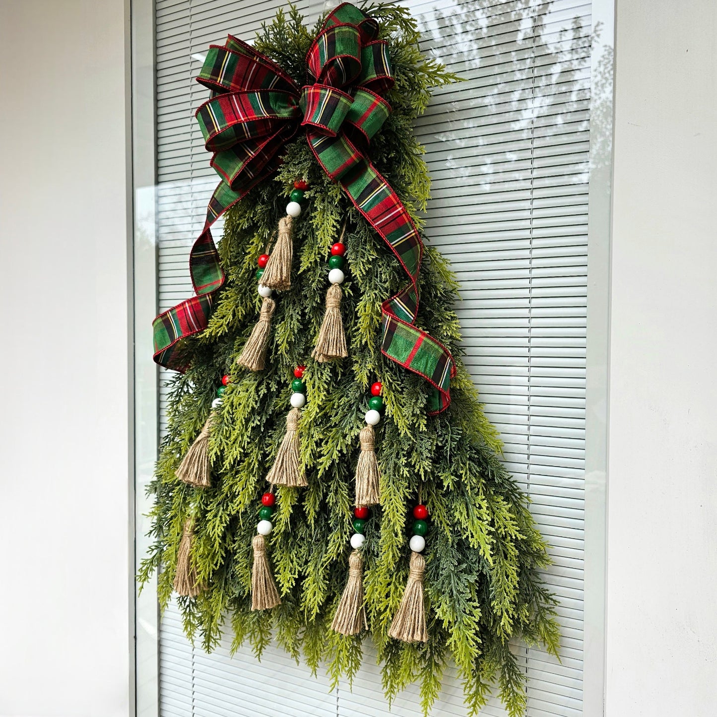 Outdoor Christmas Wreath For Front Door, Double Doors & Porch Decor, Large Outside Xmas Holiday Evergreen Winter Real Touch Cedar Tree Swag