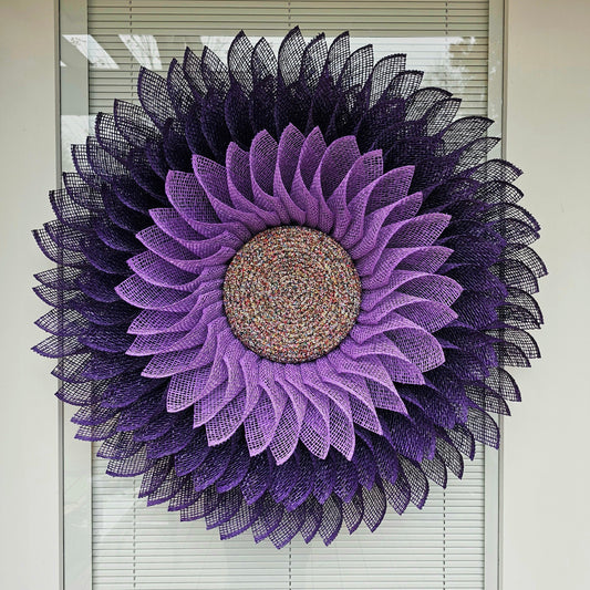 Outdoor Purple Sunflower Wreath For Front Door, Double Door Sunflower Decoration, Large Burlap Flower, Spring Summer Fall Winter Porch Decor