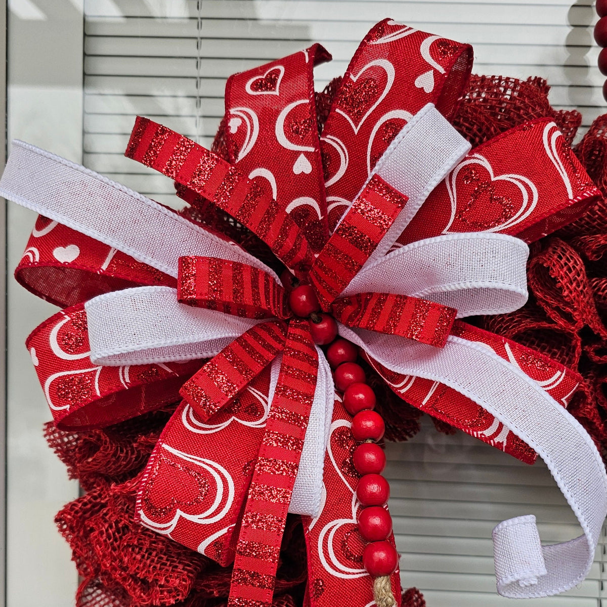 22" Valentines Day Wreath For Front Door Double Doors Wreaths Indoor Outdoor Vday Red Burlap Heart Shaped Decor Home Gift