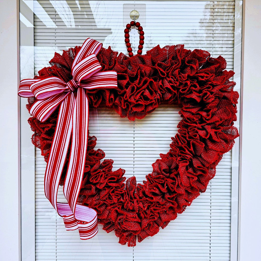 Valentine's Day Wreath For Front Door Decor Heart Shaped Burlap Hanger