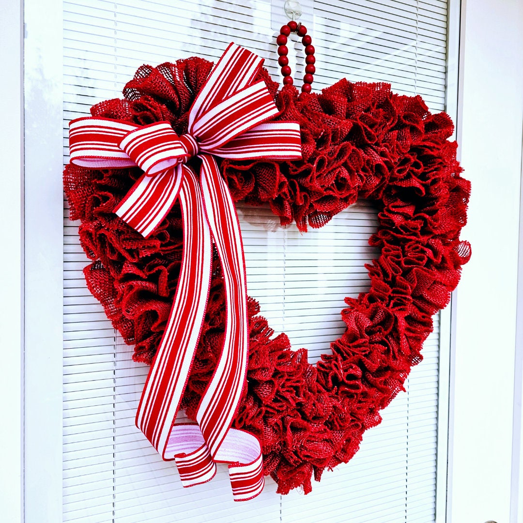 Valentine's Day Wreath For Front Door Decor Heart Shaped Burlap Hanger