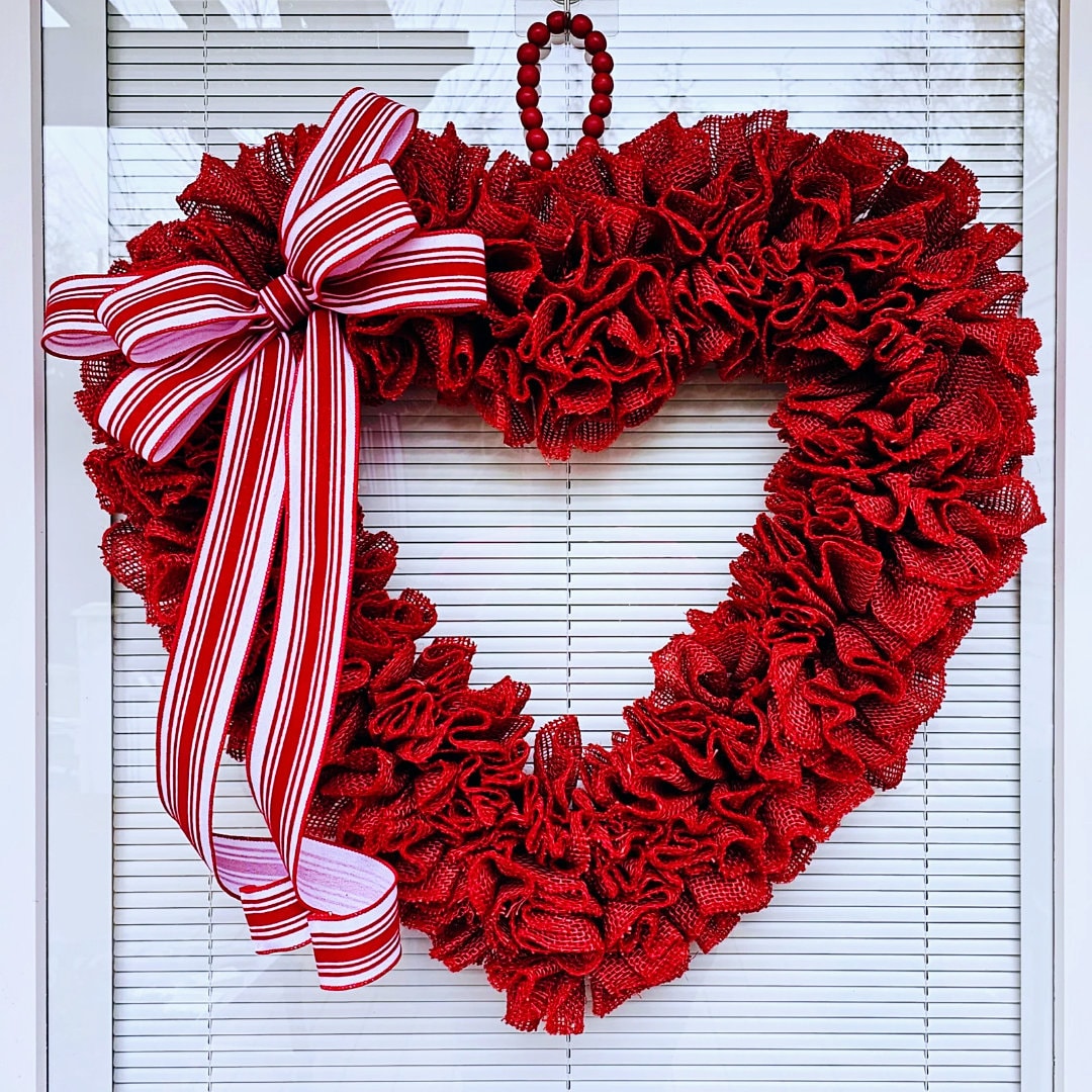 22" Valentines Day Wreath For Front Door Double Doors Wreaths Indoor Outdoor Vday Decor Large Red Burlap Heart Shaped Hanger Home Gift