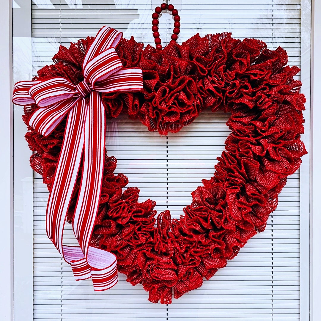 Valentine's Day Wreath For Front Door Decor Heart Shaped Burlap Hanger