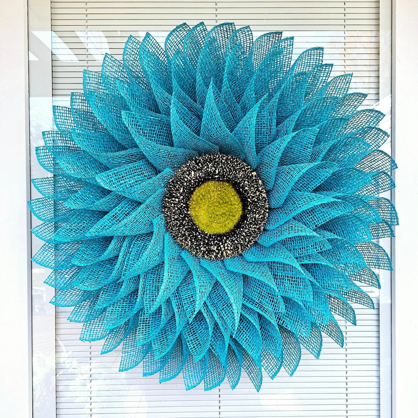 Spring Summer Front Door Wreath, Double Door Decor, Turquoise Aqua Teal Wall Hanging Burlap Flower, Seasonal Porch Decoration, Home Gift