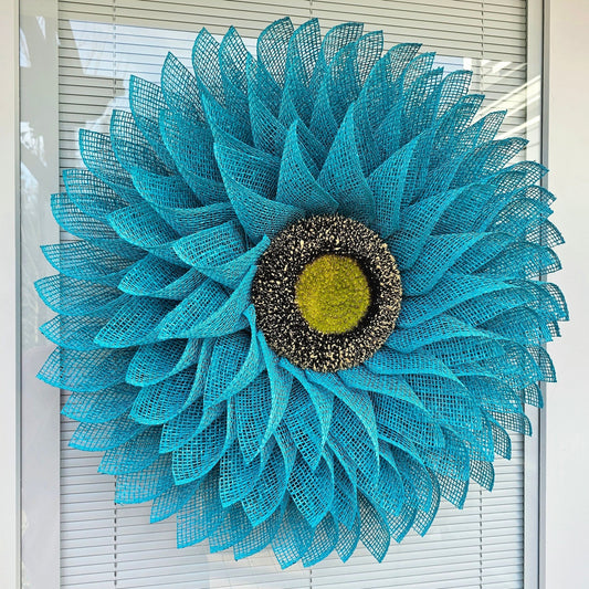 Sunflower Wreath For Front Door, Double Door Hanger, Outdoor Spring Porch Decor, Large Fence Burlap Daisy Flower, Unique Home Decoration