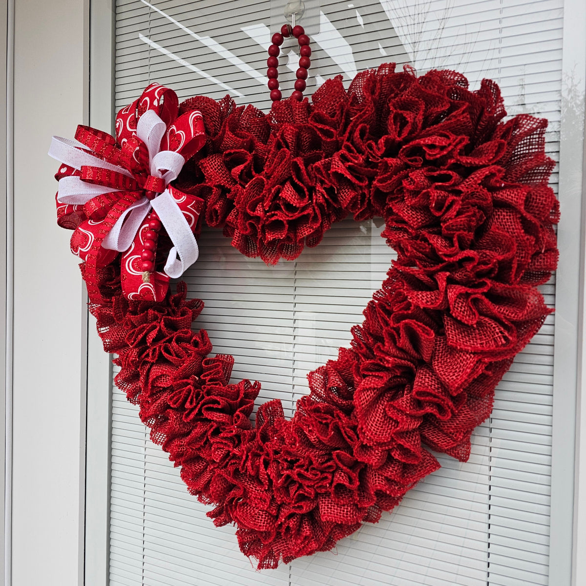 22" Valentines Day Wreath For Front Door Double Doors Wreaths Indoor Outdoor Vday Red Burlap Heart Shaped Decor Home Gift