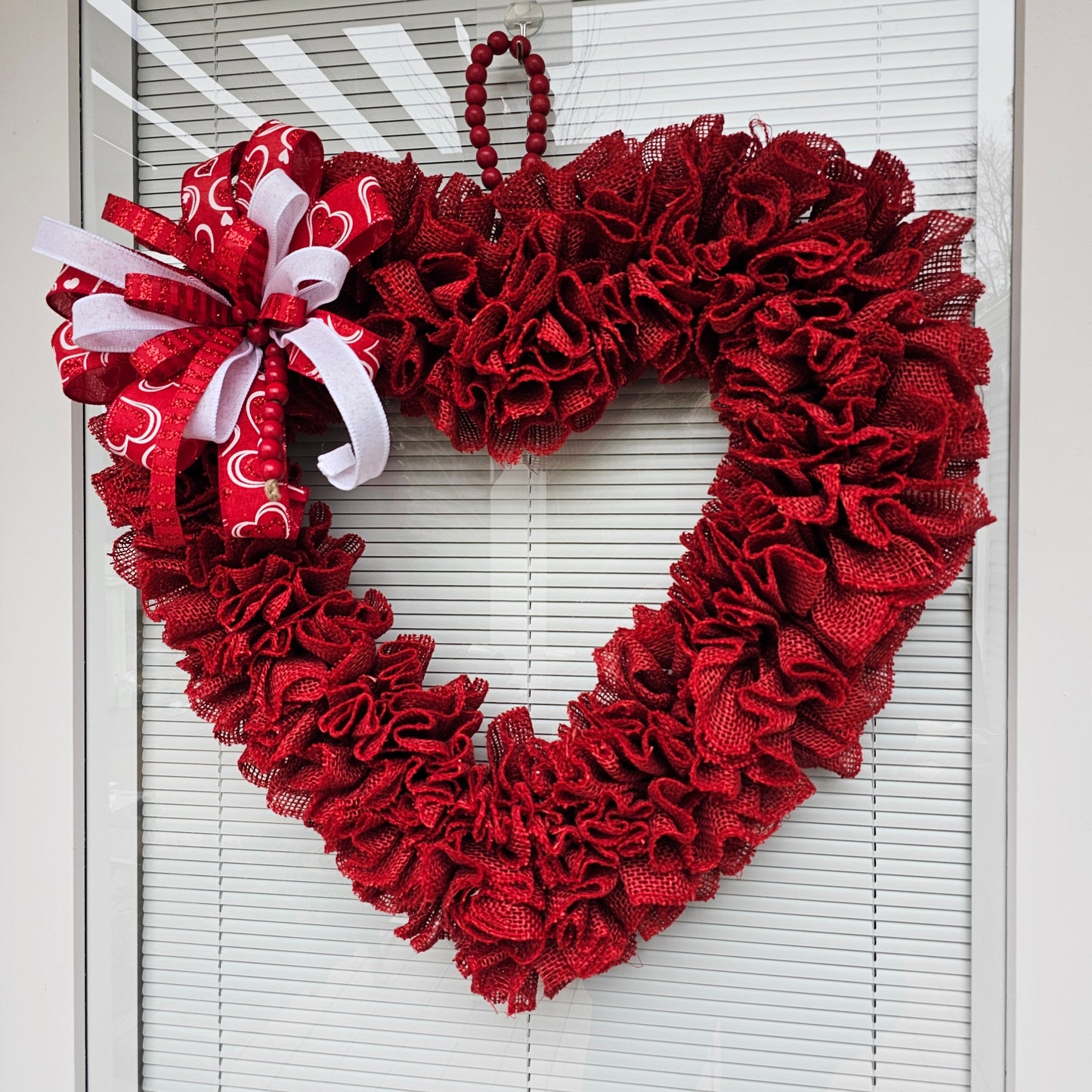 22" Valentines Day Wreath For Front Door Double Doors Wreaths Indoor Outdoor Vday Red Burlap Heart Shaped Decor Home Gift