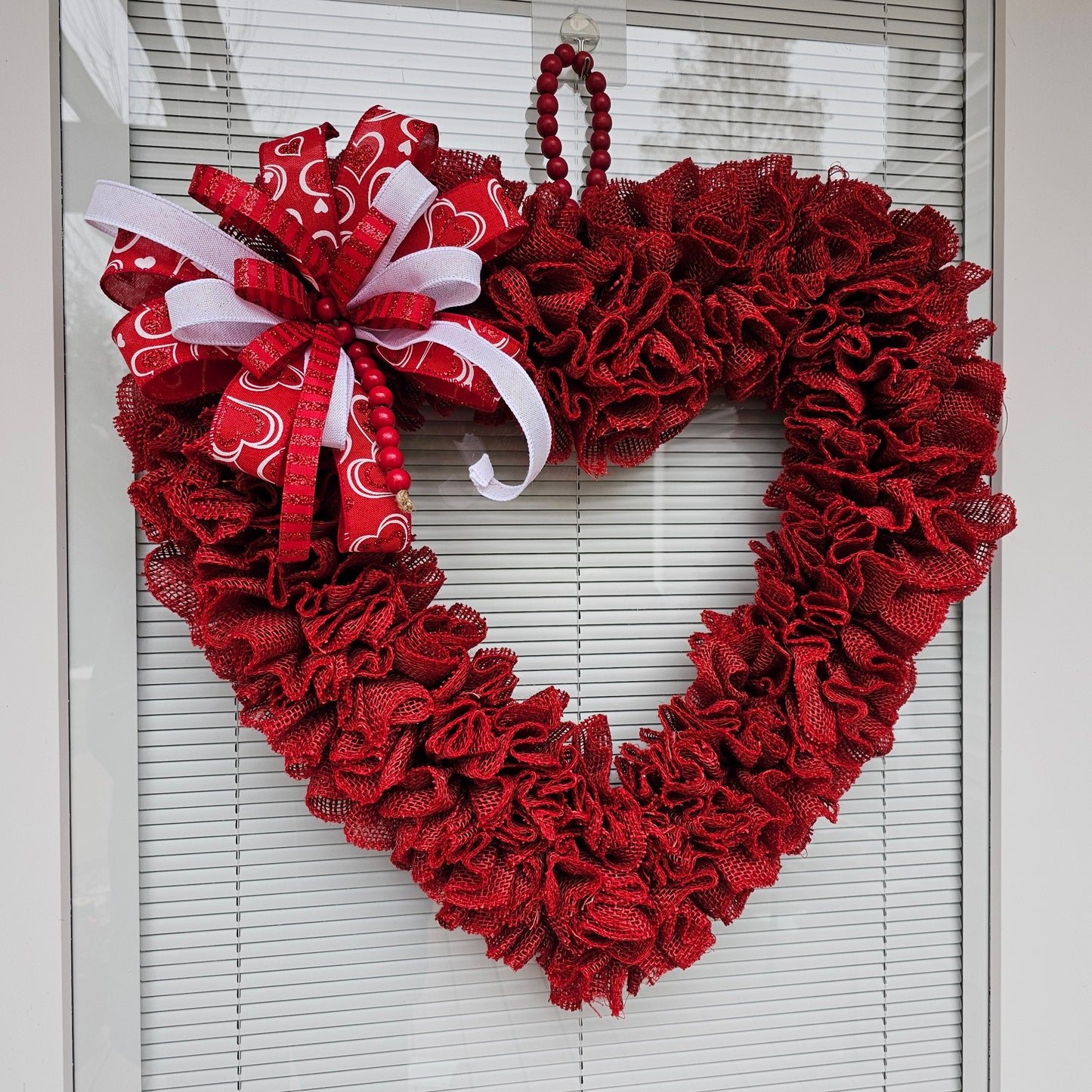 22" Valentines Day Wreath For Front Door Double Doors Wreaths Indoor Outdoor Vday Red Burlap Heart Shaped Decor Home Gift