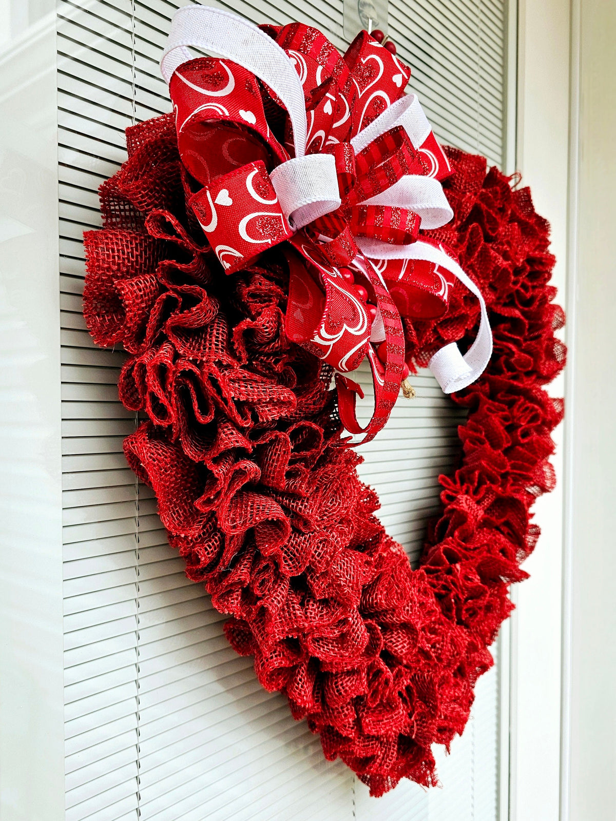 22" Valentines Day Wreath For Front Door Double Doors Wreaths Indoor Outdoor Vday Red Burlap Heart Shaped Decor Home Gift