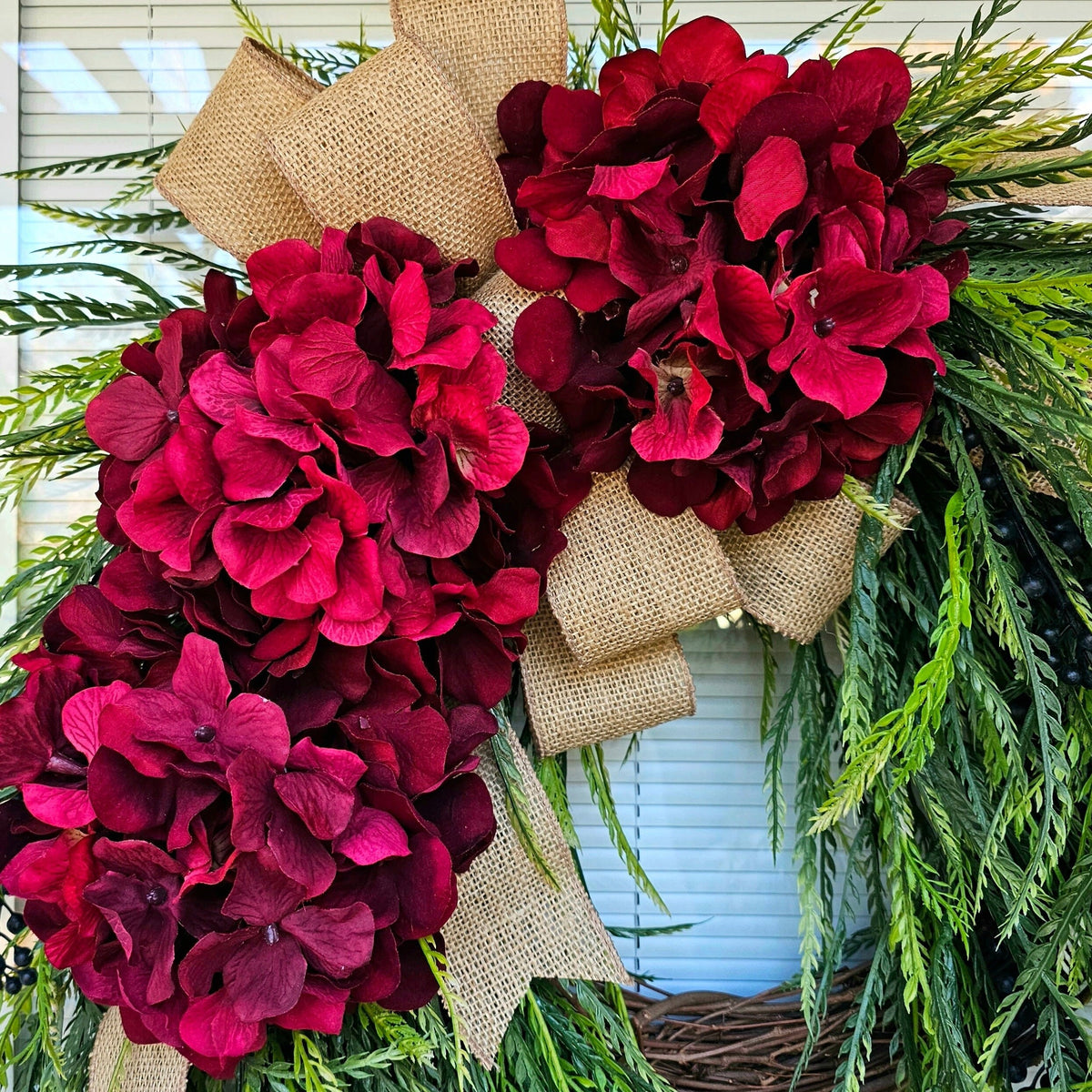 Large Christmas Wreath For Front Door Outdoor Holiday Decor Double Door Wreaths Porch Decor Red Hydrangea Fern Greenery Grapevine Wreath