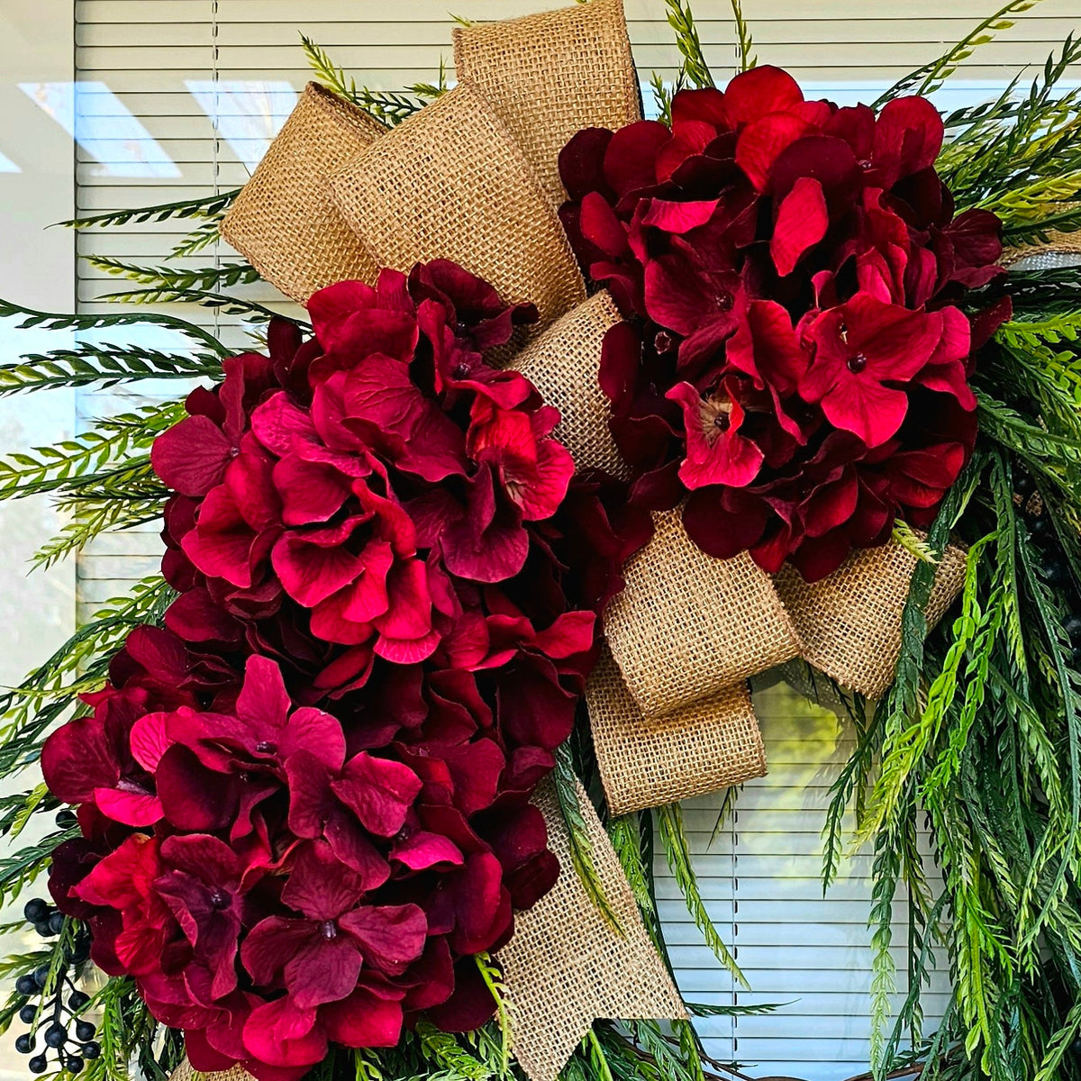 Large Christmas Wreath For Front Door Outdoor Holiday Decor Double Door Wreaths Porch Decor Red Hydrangea Fern Greenery Grapevine Wreath
