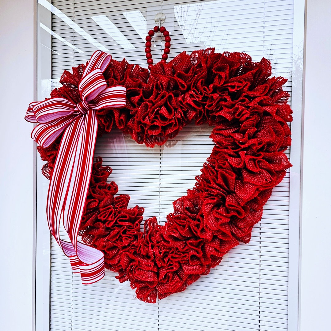 22" Valentines Day Wreath For Front Door Double Doors Wreaths Indoor Outdoor Vday Decor Large Red Burlap Heart Shaped Hanger Home Gift