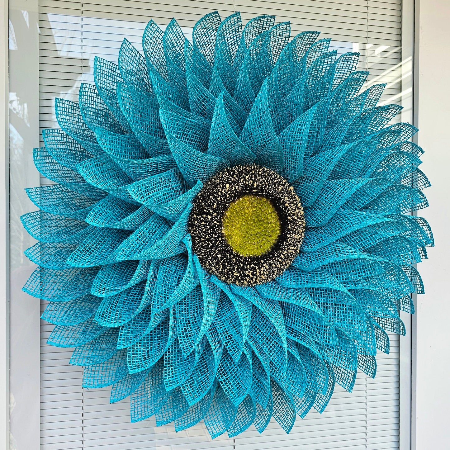 Spring Summer Front Door Wreath, Double Door Decor, Turquoise Aqua Teal Wall Hanging Burlap Flower, Seasonal Porch Decoration, Home Gift