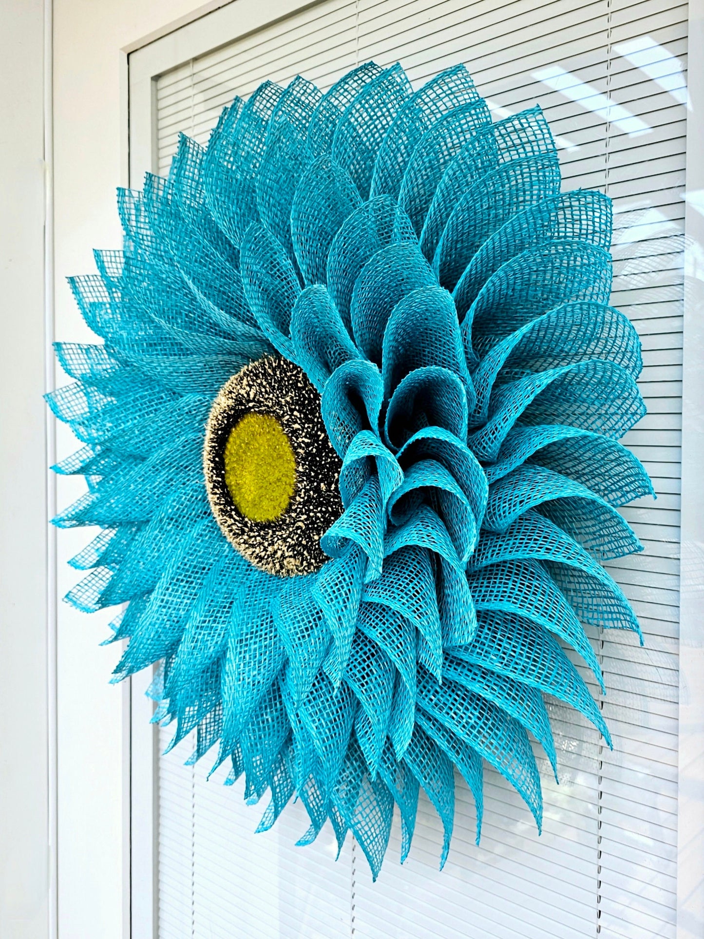 Spring Summer Front Door Wreath, Double Door Decor, Turquoise Aqua Teal Wall Hanging Burlap Flower, Seasonal Porch Decoration, Home Gift