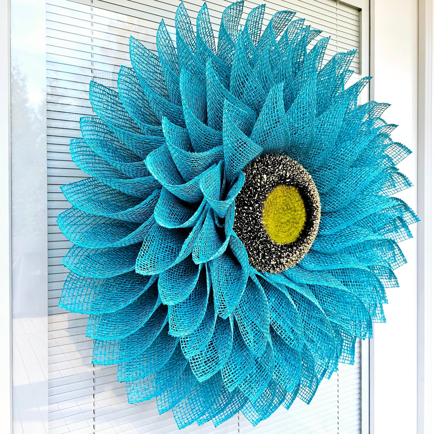 Spring Summer Front Door Wreath, Double Door Decor, Turquoise Aqua Teal Wall Hanging Burlap Flower, Seasonal Porch Decoration, Home Gift