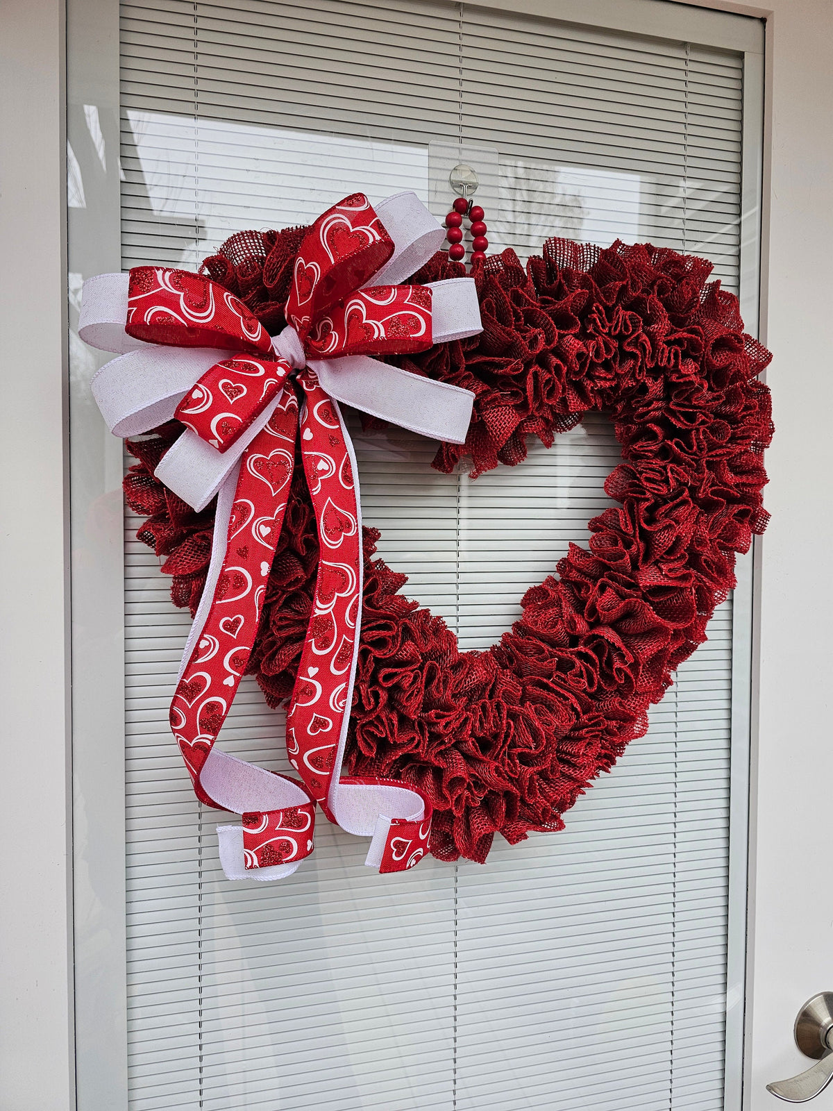Valentine's Day Wreath For Front Door Decor Heart Shaped Red Burlap Hanger
