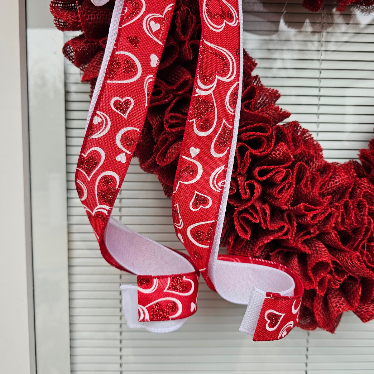 Valentine's Day Wreath For Front Door Decor Heart Shaped Red Burlap Hanger