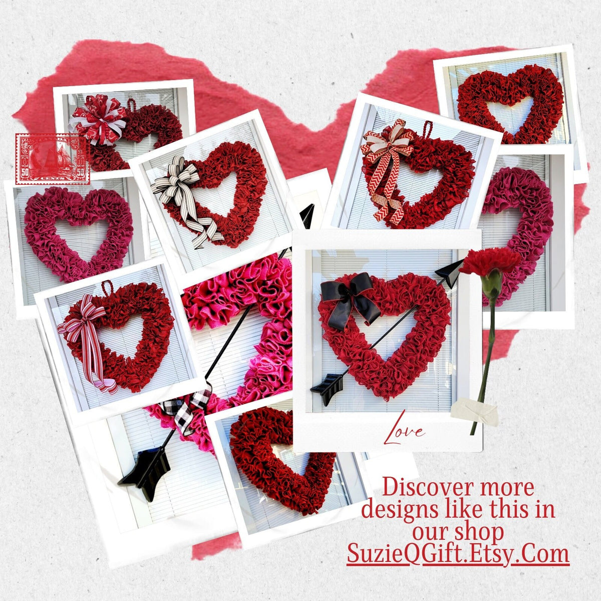 Valentine's Day Wreath For Front Door Decor Heart Shaped Red Burlap Hanger