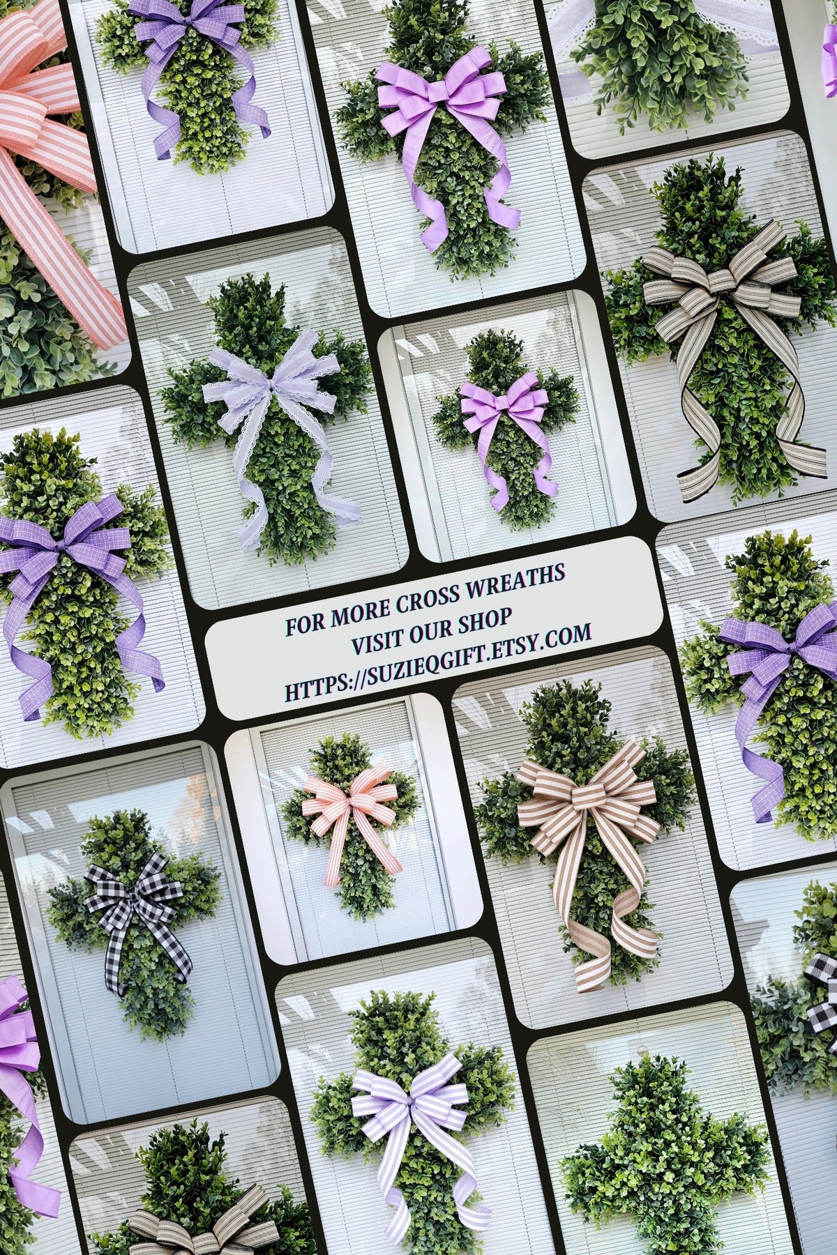 Boxwood Cross Wreath for Front Door, Farmhouse Religious Decor, Easter & Lent Cross Wreaths, Christian Door Hanger